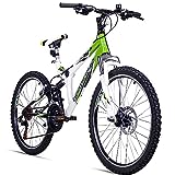 Bergsteiger Montreal 20, 24 Zoll Kinderfahrrad, geeignet für 6,7, 8, 9, 10, 11, 12, 13 Jahre, Shimano 18 Gang-Schaltung, Mountainbike mit Vollfederung, Jungen-Fahrrad, Mädchen-Fahrrad