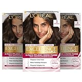 L'Oréal Paris Permanente Haarfarbe, 100% Grauhaarabdeckung, Haarfärbeset mit Coloration, Shampoo und 3-Fach Pflege Creme Farbe, Excellence Creme, 3 Dunkelbraun, 3 x 268 g