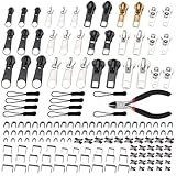 165 Stück Reißverschluss Reparatur Set, Reisverschluss-Fix-Kit, Reisverschlußzipper Set, Reißverschluss Zieher, Ersatz Zipper für Reißverschluss für Reparieren Jacke/Jeans/Tasche (4 Größen: #3/4/5/8)