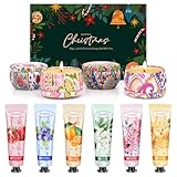 Geschenke für Frauen, 4 Stück Duftkerze Set Geschenke, 6 Handcreme x 30 ml, Aroma Duftkerzen Geschenkset für Frauen, Mama, Sheabutter Handcreme, Kleine Geschenke Weihnachten, für Mitarbeiter