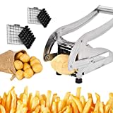 EUNEWR Edelstahl Pommesschneider,Kartoffelschneider Gemüseschneider mit 2 Messereinsätzen und Stempel Edelstahl-Schneideinsätze für Pommes Frites Kartoffel Karotten Gurken