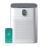 MORENTO Luftreiniger Allergiker für Wohnung Raucherzimmer, HEPA Luftfilter gegen Staub Pollen Tierhaare, CADR 300m³/h für 100㎡, Luftqualitäts-Feedback & Automodus, 24dB Air Purifier Timer(Weiß)