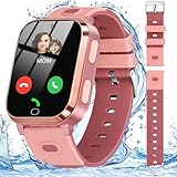 Noctiluxia Smartwatch Kinder GPS, 4G Watch Telefon, Wasserdicht, SOS Phone, Videoanruf, Zwei-Wege-Anrufe, Echtzeit Chat, Kamera, Schrittzähler, Wecker, für 4-12 Jungen und Mädchen (Rosa)