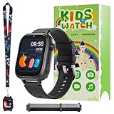 OKYUK 4G Kinder smartwatch, smartwatch Kinder mit GPS und Telefon,Armbanduhr Kinder Junge mädchen,mit Video Phone Call, Nachrichten, Schulmodus, SOS-Funktion, Kamera und Schrittzähler (Schwarz)