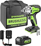 Greenworks GD24IW400K4 Akku Schlagschrauber mit bürstenlosem Motor, 0-2800rpm, 0-4000ipm, 400Nm Drehmoment, 1/2" Vierkantadapter, PLUS 24V 4Ah Akku & Ladegerät, 3 Jahre Garantie