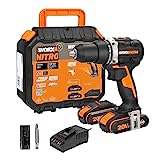 WORX WX102 NITRO Akku Bohrschrauber 20V - bürstenloser Akkuschrauber - 2-Gang-Getriebe und LED-Licht - Akkubohrer zum Bohren und Schrauben - mit 2 Li-Ion Akkus, Ladegerät und Koffer