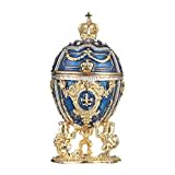 Fabergé-Stil Ei/Schmuckkästchen mit Löwen & Kaiserkrone 7,5 cm blau