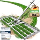 WENDOWERK® [80x30cm] Rasen Rakel mit extra langem Stiel [2 Meter] Inkl. Gartenhandschuhe - Handlicher Rasen Nivellierrechen mit abgerundeten Kanten & Stecksystem - Rakel für Rasen