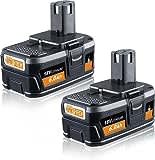 VANTTECH 2Stück P108 6.0Ah Li-ion Akku Kompatibel mit Ryobi 18V Akku P102 P103 P105 P107 P108 P109 RB18L50 RB18L40 RB18L25 RB18L15