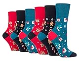 Gentle Grip 6er Pack Damen Weihnachtssocken Bunte | Atmungsaktiv Neuheit Lustige Muster Socken Ohne Gummi | Geschenk Socken (37-42, Blau / rot / grau)