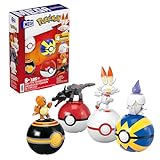 MEGA Pokémon Feuer-Typ Trainerteam - 4 bewegliche Pokémon mit Pokébällen, inklusive Lichtel, Glumanda, Hopplo und Molunk, für Kinder ab 6 Jahren, HTJ06