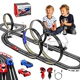 Rennstrecken Elektrische Slot Car Rennbahn Set für Kinder Jungen Alter 6 7 8-12, Batterie Elektrisch Betriebene Rennstrecke für Kinder 6-7, Racing Game 2 Hochgeschwindigkeits-Rennwagen 1:64 Maßstab