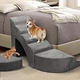 LitaiL Hundetreppe 74cm Hoch für Boxspringbett, passt Sich jeder Seite des Bettende an, Multizweck Hunderampe für Bett|Couch| Sofa, rutschfeste Haustiertreppe aus Schaumstoff für Hunde,Katzen (Grau)