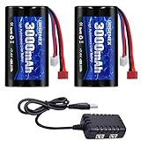 URGENEX 3000mAh 7.4 V Li-ion Akku with Deans T Plug 2S Rechargeable RC Battery Fit for WLtoys 4WD High Speed RC Cars and Most 1/10, 1/12, 1/16 Scale RC Cars Trucks with 7.4V Battery Charger