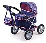 Bayer Design 13052AA Puppenwagen Trendy mit Tasche, höhenverstellbarer Griff, große Räder, integrierter Korb, faltbar, Dunkelblau