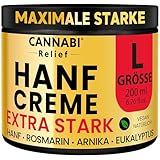 HANF CREME EXTRA STARK 200ml | Gelenk & Muskel Premium Ultra Konzentrierte Naturcreme | Nacken Schultern Ellbogen Rücken Hüften Knie Handgelenke Hände Füße Knöchel | Hanföl Kampfer Menthol Rosmarin