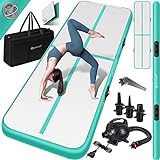 KESSER® Turnmatte Aufblasbar Airtrack Fitness-Matte Gymnastikmatte | inkl. Tragetasche & elektr. Luftpumpe | Yogamatte, Tumbling Matten, Trainingsmatte (Mint Grün, 400 x 100 x 10 cm)