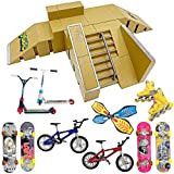 Finger Skateboard Ramp Set, Finger Skatepark Kit 16-teilig, Skate Park Kit inkl. Skateboards, Rampen, Scooter, Skates, and Bikes, Fingerboard Skate, Party Bags for Children's Birthday