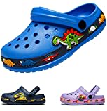 DRECAGE Unisex Kinder Clogs Pantoffeln Dinosaurier Gr.24-33 EU, Eva Gartenclogs Gummi Badeschuhe Hausschuhe für Jungen Mädchen 32 EU Blau