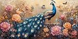 5D Diamond Painting Erwachsene, Pfau Diamant Painting Bilder Pfingstrose Diamond Painting Groß XXL 150x300cm, Full Drill Cross Stickerei Malerei Kits für Home Fzimmer Wand Dekoration Geschenke -6870