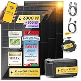 Solakon® 2000W Balkonkraftwerk mit Speicher - Balkonkraftwerk 2000 Watt komplett Steckdose & 800W Wechselrichter - Solaracnlage Komplettset - 4x500W PV-Module & 2kWh Speicher für Balkonkraftwerk