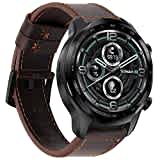 NEMUALL Armband Kompatibel mit TicWatch Pro 3/Pro 2020 2021/Pro X/GTX/E2/S2 Lederband, Retro Leder Armbänder Uhrenarmband Ersatzarmband für Herren (Kaffee)