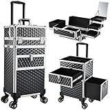 Kosmetik Trolley mit Schubladen Kosmetikkoffer mit Spiegel Make up Koffer Professioneller Schminkkoffer Friseurkoffer Nagelkoffer Abschließbare Beauty Case,Dunkelschwarz