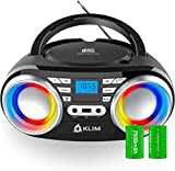 KLIM Boombox B3 Tragbarer CD Player + FM Radio, CD, MP3, Bluetooth, AUX, USB, RGB LED + kabel- & kabelloser Betrieb mit wiederaufladbaren Akku + Verbesserte CD-Laserlinse + Digitaler EQ + 2024 Version