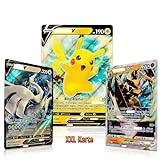 Kartenset für Pokemon Sammelkarten XXL Karten 3er- Pack zufällige V/VMAX/Holo/EX/GX/Jumbo Oversized + Tobostop Versandschutz