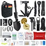 Außen Notfall Survival Kit mit Erste Hilfe Set, WayinTop Survival Ausrüstung mit Multi-Tool Axt, Klappspaten, Rettungsdecke Kompass, für Männer Camping/Abenteuer/Wandern im Freien (Schwarz)