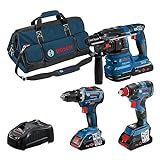 Bosch Professional 18V System Combo Kit: Bohrschrauber GSR 18V-55 + Drehschlagschrauber GDX 18V-200 + Bohrhammer GBH 18V-22 (inkl. 3x 4.0Ah ProCORE Akku, Ladegerät GAL 1880 CV, Werkzeugtasche)