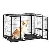 Feandrea Hundekäfig hochbelastbar, Gitterbox, transportabler Haustierkäfig, 107 x 70 x 75 cm, für mittelgroße, große Hunde, sicher, 2 abnehmbare Türen, Welpenauslauf, XL, tintenschwarz PPD001B01