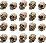 CARMELIT Mini-Totenkopf-Figuren, Halloween, Miniatur-Skelett-Kopf, Tischdekoration, Halloween, Streich-Requisiten, Kunststoff, Mikro-Landschaftsfigur, gruseliges Spukpuppenhaus-Zubehör, 20 Stück