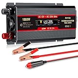 Seamuing 2000W Wechselrichter DC 12V auf AC 240V Spannungswandler 1 AC Steckdose & 2 USB Port Stromwandler mit Alligatorclip Zigarettenanzünder Stecker Power Inverter für Auto KFZ Wohnwagen LKW