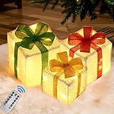 3er Led Deko Geschenkboxen,Christmas Decoration,50led Lampenperlen Beleuchtete Geschenkboxen,Fernbedienung Mit Timer,Beleuchtete Box FüR Weihnachtsbaum Fensterbank Zimmer Garten(WeißEr PlüSch)