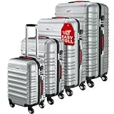 MONZANA® Kofferset Baseline Hartschalen Koffer S-M-L-XL Gel-Griffe 4 Rollen ABS Hardcase Schloss Füße Trolley Rollkoffer Reisekoffer 4er Set Silber