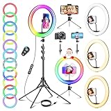 12 Zoll Ringlicht mit Stativ Handy, Tisch LED Ring Light Kamera Handystativhalter mit Ringleuchte für YouTube, Selfie, Makeup, Fotografie, 40 RGB-Modi 13 Helligkeit, Gesamthöhe 177cm