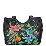 Anna by Anuschka Damen Shoulder Bag Echtleder Umhängetasche, Paradise Black