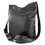 modamoda de - T221 - ital. Umhängetasche Schultertasche Medium aus Leder, Farbe:Schwarz