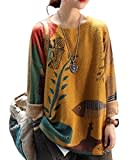 Janein Damen Pullover Oversize Lang Strickpullover Herbst Winter Rundhals Sweater mit Blumenmuster Weihnachtspullover L S01DE CR19