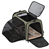 Petsfit Faltbarer Transporttasche Katze und Hund,Katzentransportbox Hundetragetasche erweiterbare Flugtasche Oxford Gewebe mit Schultergurt für Katze und Hund (L/Einseitig, Grün)