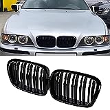 1 Paar Front Kühlergrill Ersatz für BMW 5er E39 1996-2004 LCI Modell, Auto Sport Nieren Kühlergrill Glänzend Schwarz (Doppelte Linie)