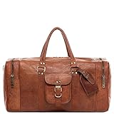 SID & VAIN große Weekender echt Leder - Sporttasche Landon 50 cm - Reisetasche Handgepäck mit Schultergurt - Ledertasche Herren und Damen braun handgefertigt