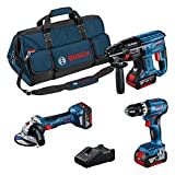 Bosch Professional 18V System Combo Kit: GSB 18V-45 + GBH 18V-21 + GWS 18V-7 (inkl. 3x GBA 18V 4.0Ah Akku, Schnellladegerät GAL 18V-40, Werkzeugtasche) - Amazon Exclusive Set Set