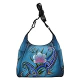 Anna by Anuschka Damen, Handpainted Leather Large Multi Pocket Denim Paisley Floral Hobo Handtasche | Echtes Leder