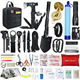 Außen Notfall Survival Kit mit Erste Hilfe Set, WayinTop 180PCS Survival Ausrüstung mit Wasserfilter Stroh Multi-Tool Hammer Axt, Geschenke für Männer Camping/Abenteuer/Wandern im Freien (Schwarz)