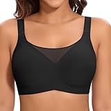 Jiuday BH Damen ohne Bügel BH Große Brüste Starker Halt Push Up BH ohne Buegel Seamless Bequem BH Klassische Soft Nahtloser Bügelloser T Shirt BH Gepolstert Mesh Bralette (Flacher V Schwarz,L)