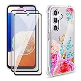 TOPNOW Für Samsung Galaxy A14 5G Hülle, Design mit Stoßfeste Ecke und Exquisites Muster, mit 2 Pack Panzerglas Displayschutzfolie, Slim TPU Bumper Schutzhülle für Galaxy A14-Rosa Blumen