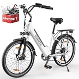 ESKUTE C100 E-Bike, 26 Zoll Elektrofahrrad, E-Cityrad 250W HeckMotor, 375Wh Wechselakku,bis zu 60km, LCD-Display, Tiefeinsteiger E-CityBike Für Damen und Herren Erwachsene Weiß