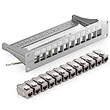 deleyCON 12 Port CAT7 Patchpanel SET Patchfeld Verteilerfeld Modular 1 HE 10" Zoll Rackeinbau + 12x CAT 7 Keystone Module RJ45 LAN Netzwerk 10 Gbit/s 600 MHz Verlegekabel Grau